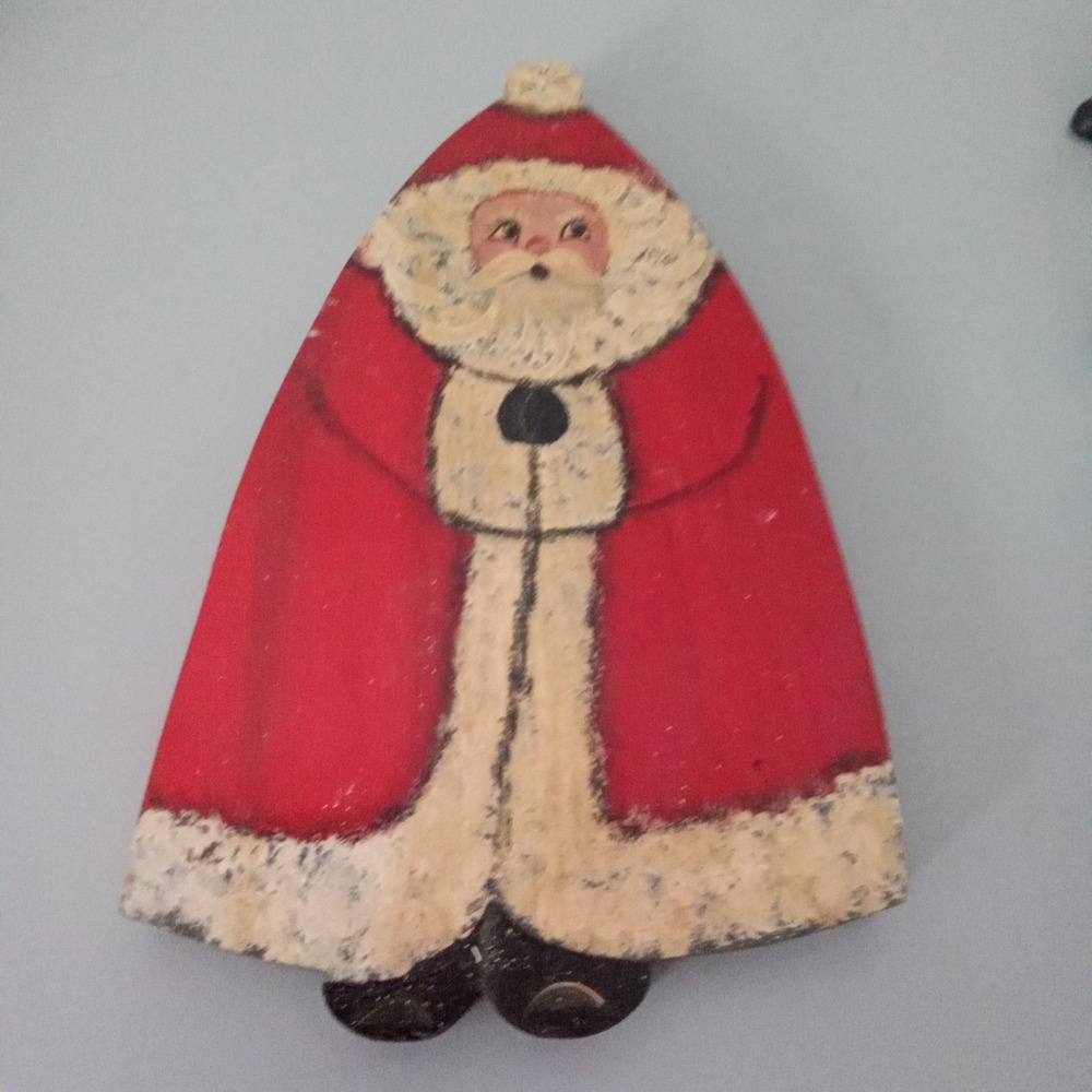 Hand Painted Wooden Santa Claus Wall Hanging Folk Art Christmas Decor 12 Inch